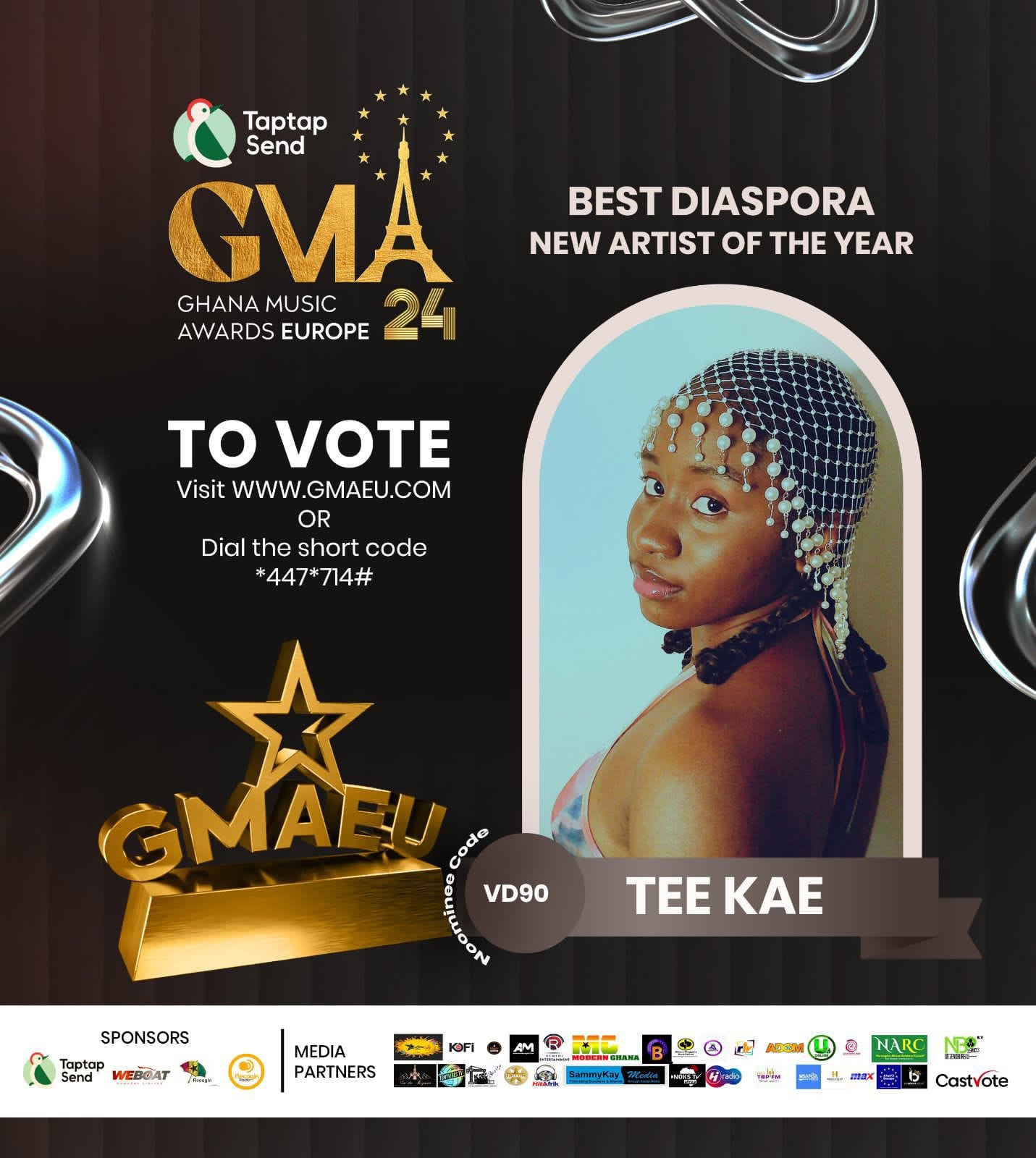 Tee Kae Nominated for "Best Diaspora New Artiste of the Year" at Ghana Music Awards Europe 2024 Tee Kae Ghana Music Awards Europe