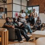 From left to right: Junia Abaidoo (Head of Touring & Operations at LVRN), Sean Famoso - (LVRN Co-founder), Justice Baiden (Head of A&R at LVRN), Carlon Ramong (Creative Director at LVRN), Jade Busola (Artist Manager), Thisizlondon (Artist), Tunde Balogun (CEO of LVRN)