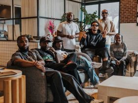 From left to right: Junia Abaidoo (Head of Touring & Operations at LVRN), Sean Famoso - (LVRN Co-founder), Justice Baiden (Head of A&R at LVRN), Carlon Ramong (Creative Director at LVRN), Jade Busola (Artist Manager), Thisizlondon (Artist), Tunde Balogun (CEO of LVRN)